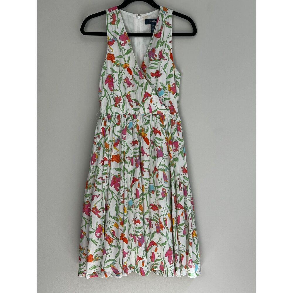 ModCloth Midi Dress Sleeveless XS Novelty Print 100% Cotton Whimsical Retro